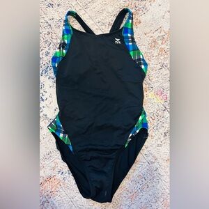 TYR One Piece Swimsuit - Black and Green Plaid size 40